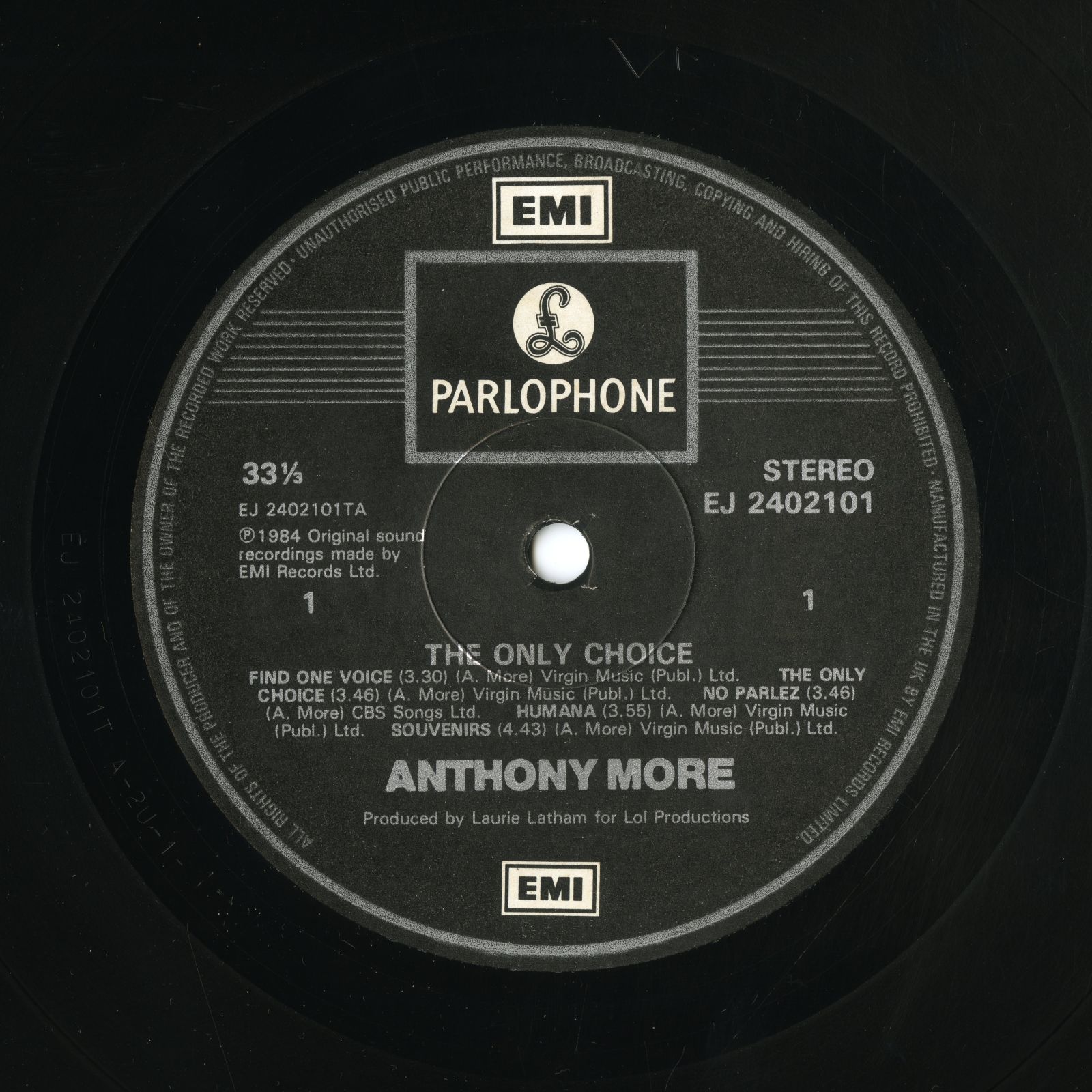 1984年Anthony More_Only Choiceラベル01